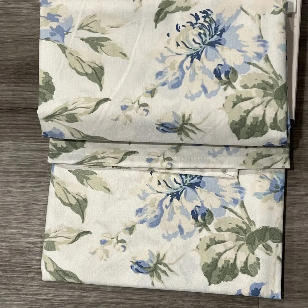 LAURA ASHLEY Shower Curtain Blue Floral Green Leaves 72